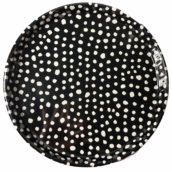 VTG Decorative Metal Tray Round Yellow Black Dots